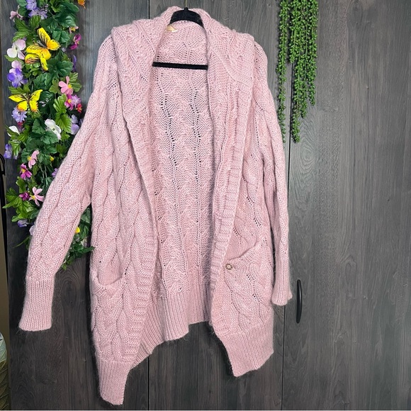 Cocomore Sweaters - -Cocomore Chunky Knit Open Front Oversize Pink Cardigan Size Medium